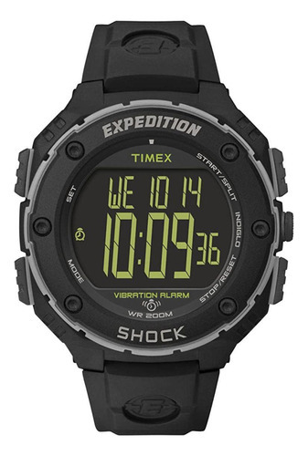 Relógio Timex Masculino Digital Expedition Shock T49950 Correia Preto Bisel Preto Fundo Preto