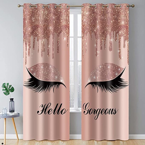 Bsppti Hola Magnífico Unicorn Eyelash Print Curtain, Rose G