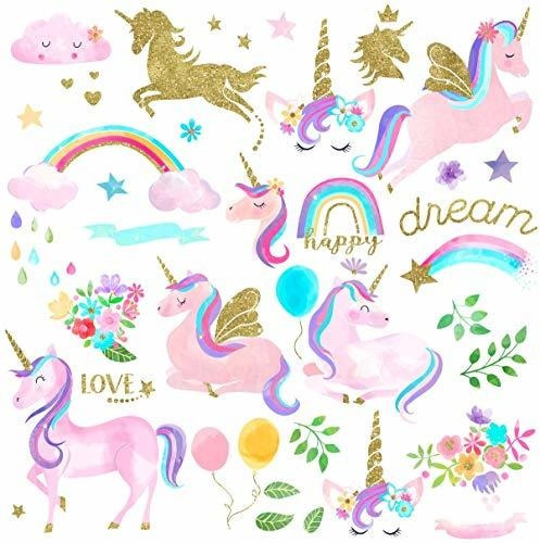 Acuarela Unicornio Mágico Peel And Stick Wall Art Stic...