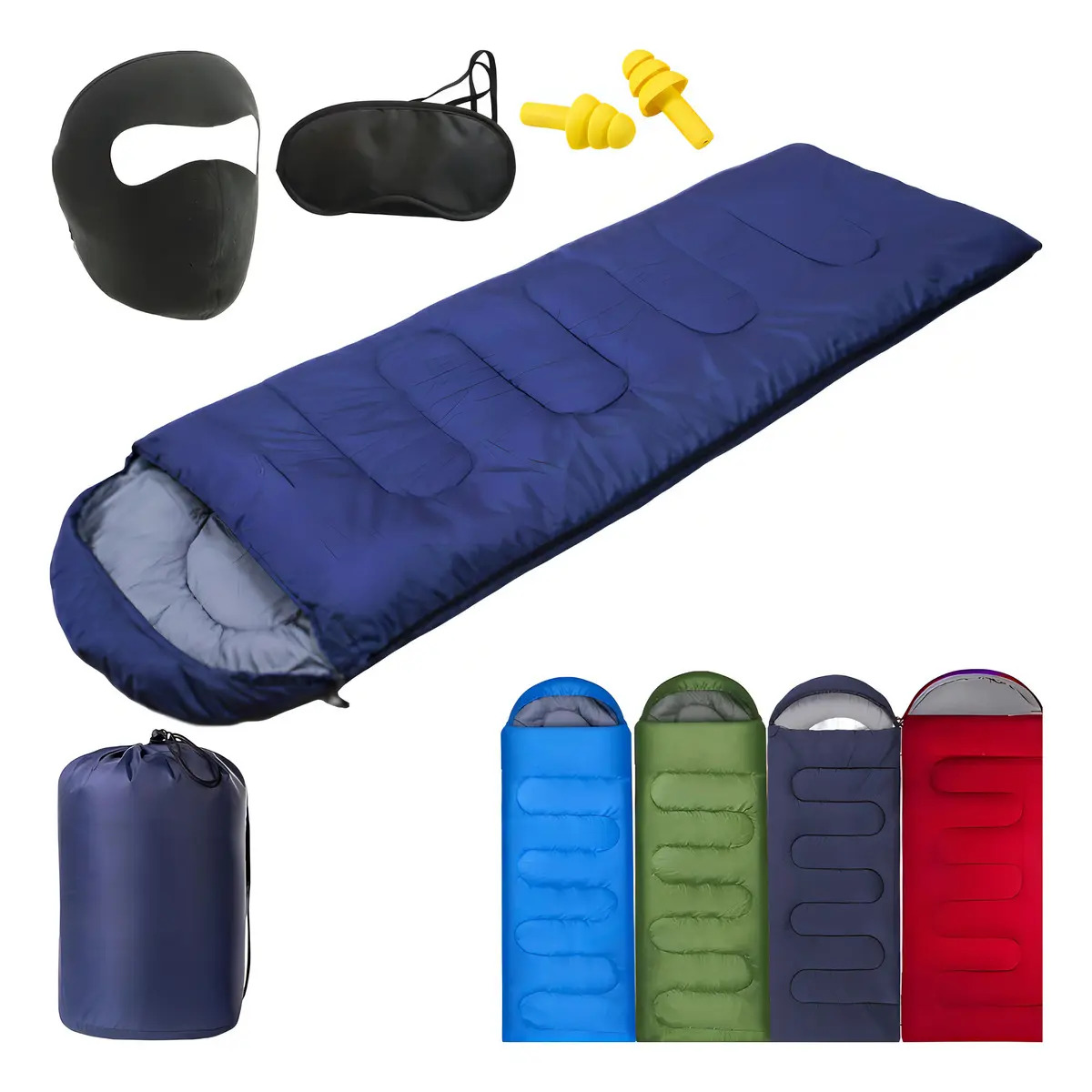 Bolsa De Dormir Exterior Camping Acampar Sleeping Bag+máscara de ojos+tapones para oídos+máscara facial,kit 4pcs,Redluck,Color Azul Oscuro
