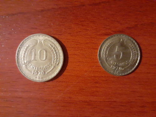 2 Monedas: 5 Y 10 Centesimos Escudo Chile Año 1970