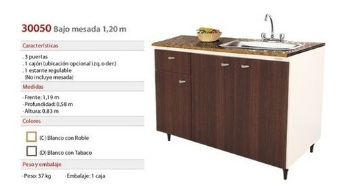 Mueble Bajo Mesada Platinum 30060d 140cm Ancho Tabaco