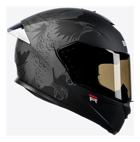 Capacete Moto Bieffe B-12 Ft  Cor Preto Fosco com Cinza Tamanho  62 Com Viseira Fumê Extra