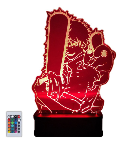 Velador Anime Chainsaw Man Denji Y Pochita Acrilico Led Rgb