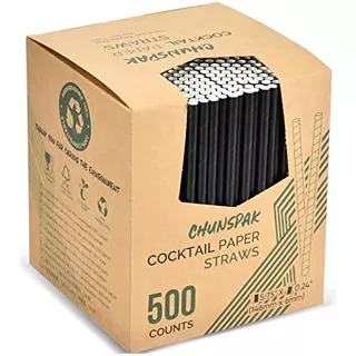 [500 Bulk] 5.75 Inch Black Short Paper Straws, Stir Str...