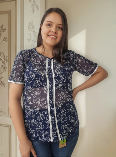 Blusa Extra 36 38 40 42 Estampada Con Botones De Fiesta