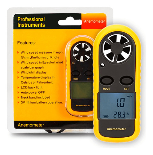 Anemômetro Portátil Digital Velocidade Temperatura Vento