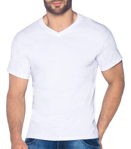 Camiseta Cuello V Blanco Para Hombre Croydon