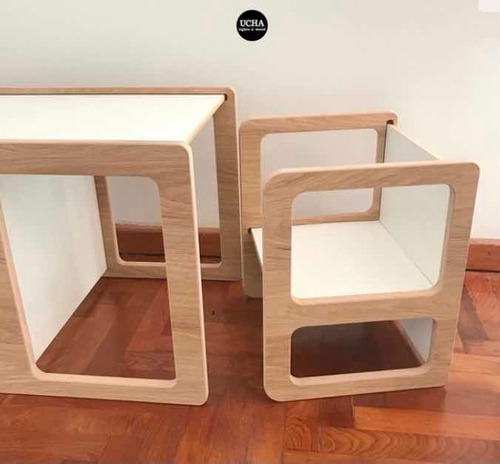 Mesa Montessori Simil Madera + 1 Silla Con 3 Posiciones