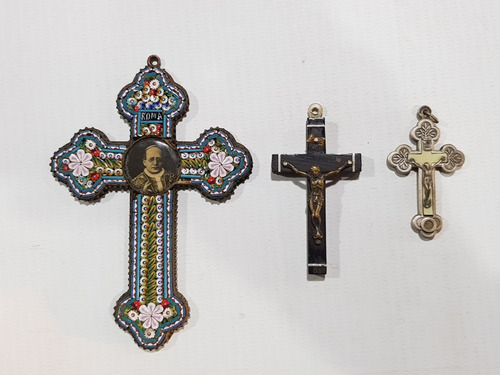 Imagen 1 de 9 de Antiguos Crucifijos Bronce, Esmaltado Y Plata Roma Mag 58910