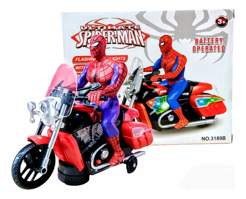 Moto Spiderman C/luz Y Sonido Movimiento 5d C/muñeco Araña