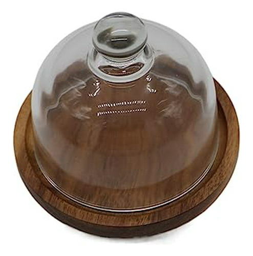 Soporte De Postre Mini De Madera Con Domo De Cristal