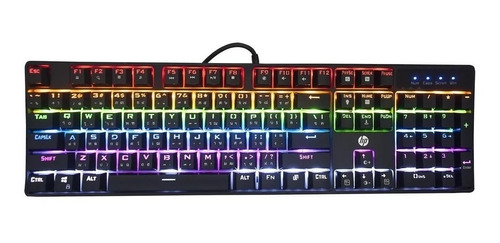 Imagen 1 de 2 de Teclado gamer HP GK320 QWERTY español color negro con luz rainbow