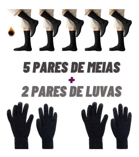 5 Pares Meia Térmica Neve Frio Felpuda Brinde 2 Pares Luva