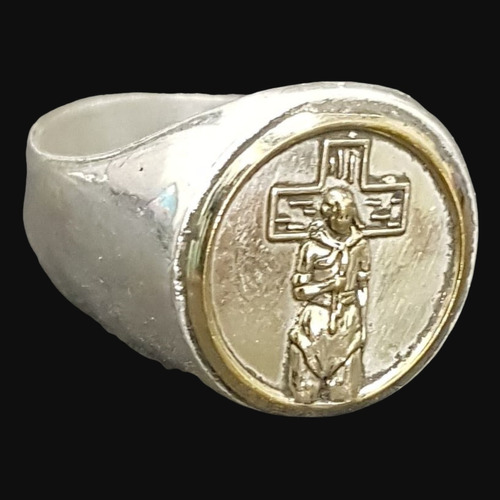 Anillo Gauchito  Gil Plata Y Oro Duble 1,6 Cm 9 Gr Art 1141