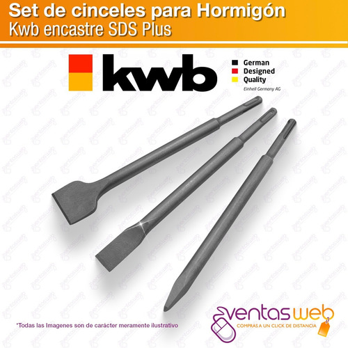Imagen 2 de 5 de Juego Set Kit Cincel 3 Unid Punta Plano Ancho 250mm Sds Plus