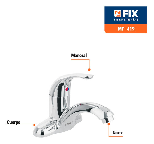 Monomando Lavabo Abs Acabado Cromo Nariz Curva Foset Mp-419
