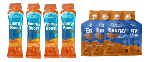 Combo Geles Energéticos 4 Energy Up + 4 Energy Boost Victory Sabor Naranja