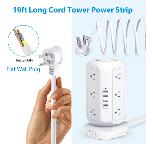 Regleta De Alimentacion De Torre Con 12 Tomacorrientes 4 Usb