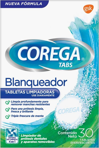 Tabletas Limpiadoras Blanqueador Corega Tabs Prótesis 2 Pack