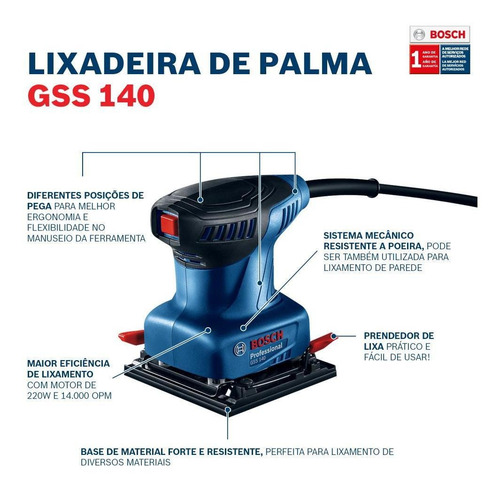 Imagem 10 de 12 de Lixadeira Orbital De Palma Bosch Gss 140 220w 110v