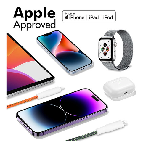 Travel Depot Cable cargador USB C para iPhone, paquete de 2, 3 pies, gradiente, carga rápida, compatible con modelos desde iPhone 6 hasta iPad e iPod. Certificación Apple Mfi.
