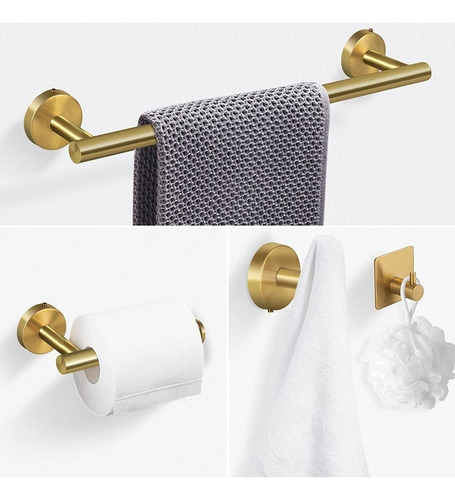 Imagen 2 de 2 de Kit Accesorios De Baño Dorado En Acero Inoxidable