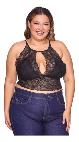 Cropped Feminino Detalhe Vazado No Decote Thais Plus Size