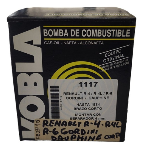 Bomba Combustible Renault R4 R4l R6 Dauphine Kobla Cavallino
