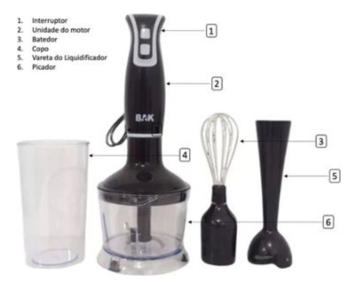 Mixer Elétrico Bak 3 Em 1 110v-250w Processador Triturador