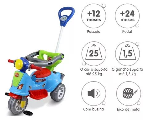 Motoca Infantil Azul e Vermelho com Pedal - CALESITA-953