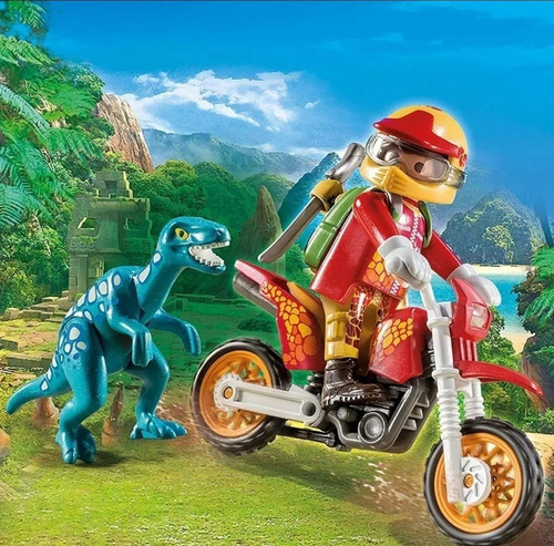 Figura De Acción Moto Con Velociraptor 9431 De Playmobil
