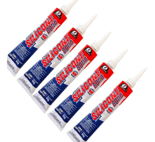 5 Tubos Silicone Adesivo Bond Incolor Acético Garin 50gr