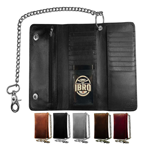 Cartera Ibro, Con Cadena De Metal, Con Bloqueo Rfid, Negra