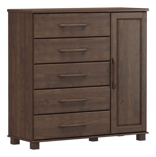 Comoda 5 Gavetas 1 Porta Madeira Maciça 125 Cm 2251 Cafe Mil