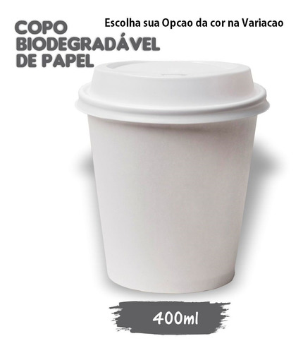 50 Copos Térmicos Papel Biodegradável Branco/preto 400ml 