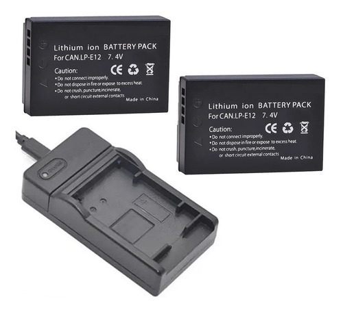 Cargador Usb +2 Baterías Lp-e12  Para Canon 100d/m200/100/50