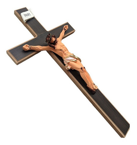 Crucifixo De Parede De Madeira De Pendurar Tradicional 44cm Cor Marrom-escuro