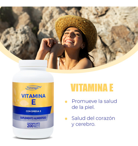 Vitamina E + Omega 3 Antioxidante | 200 Cápsulas | Naturagel Sabor Sin sabor