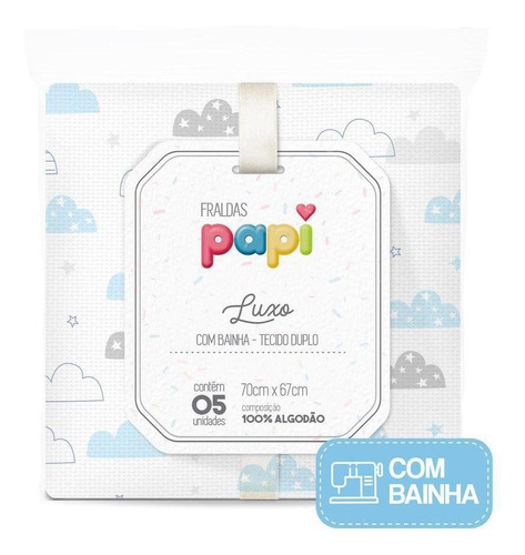 Fralda Papi Luxo Estampada Com Bainha 70cm X 70cm 05 Un