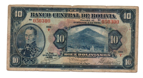 Bolivia Billete 10 Bolivianos Año 1928 P#121