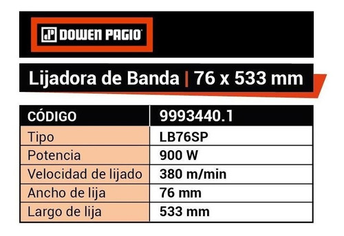 Lijadora de banda Dowen Pagio LB76SP naranja 50Hz 900W 220V