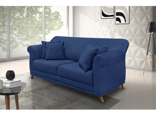 Sofá 2 Lugares 160cm Suede Arras Spezzia Decor Azul Gc