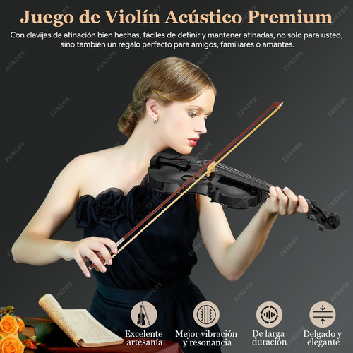 Violin Acustico Profesional 4/4 Con Estuche Zuszox, Set De Violín Para Principiantes, Adultos Y Estudiantes Con Resina, Hombrera, Arco, Afinador Y Pegatinas Para Diapasón