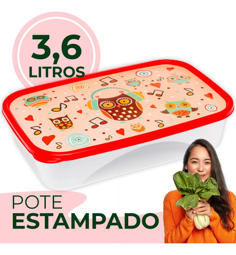 Pote Plástico Com Tampa Decorada 3,6l Organizador