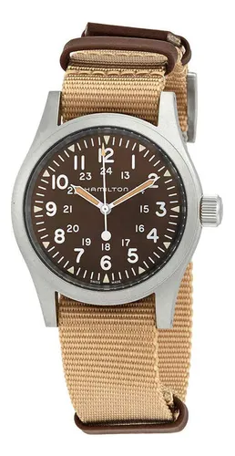 Reloj Mec nico Hamilton Campo Color Caqui Y Correa De Cuero