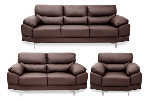 Sala De Piel Genuina Sofa, Love Y Sillon Lisboa Confortopiel Color Chocolate