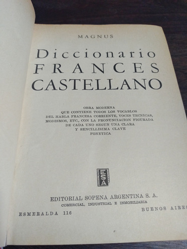 Diccionario Francés -castellano Magnus. Ed Sopena. Olivos 