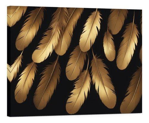 Cuadro Canvas Plumas Doradas Abstracto 105x70