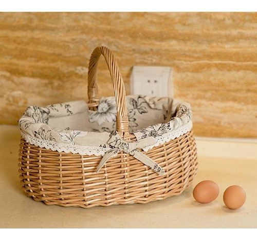 Cesta De Armazenamento De Piquenique De Vime Tecido De Palha